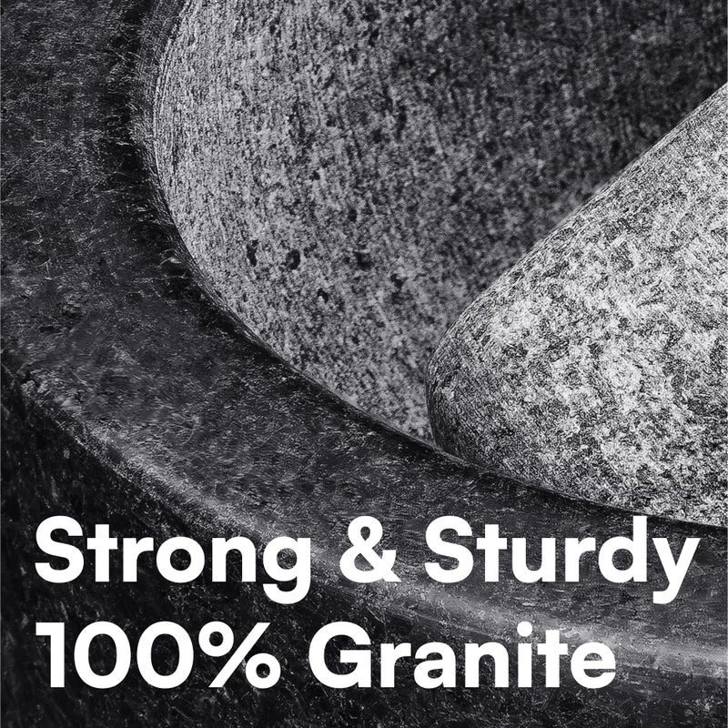 H&S Mortar and Pestle Set - Large Premium Solid Granite Stone Grinder Bowl - 16cm (6.3") - Molcajete, Herb Crusher, Spice Grinder Bowl, Avocado, Salsa, Pesto, Guacamole Pestle and Mortar Bowl - Black - Image 3